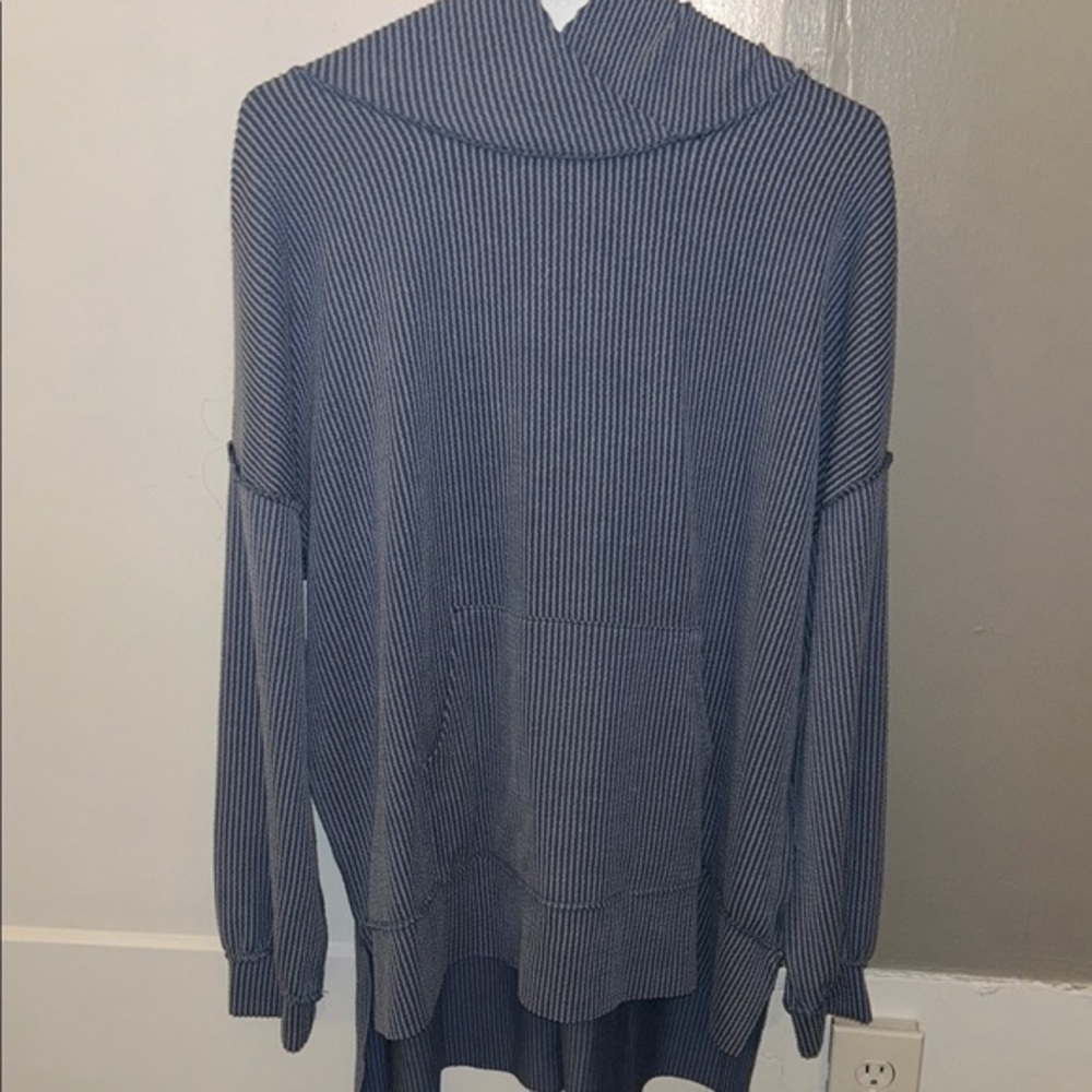 Dusty Blue Ribbed Haptics Hoodie- Large